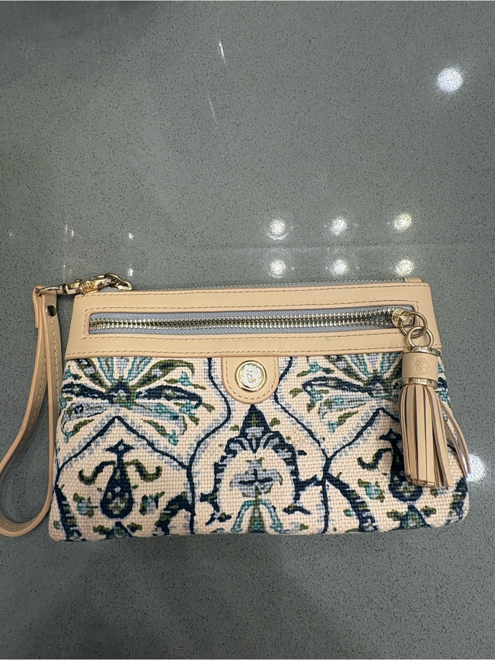 Spartina Linen and Leather Wristlet